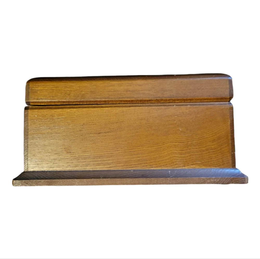 Vtg Jewelry Box Wooden Hinged 2 Layers Holds Rings Earrings Chains